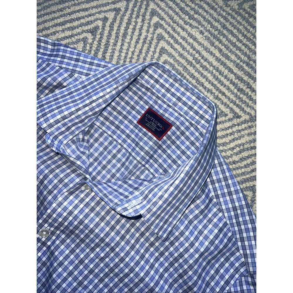 UNTUCKit Long Sleeve Button Shirt - White/Blue/Blue - Large Tall Slim